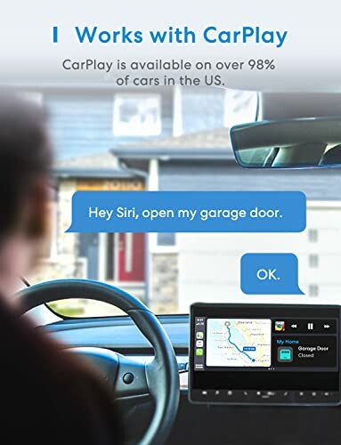 Person using CarPlay to open garage door via Siri.