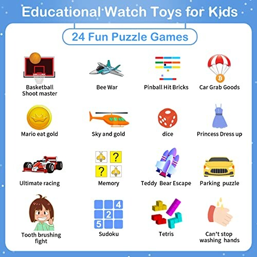 Educational watch toys with 24 fun puzzle games for kids.