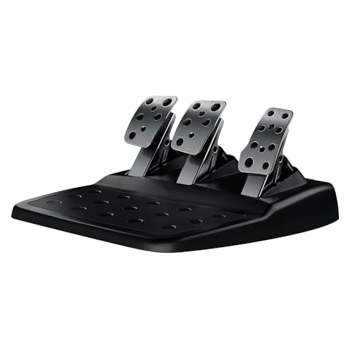 Black gaming racing pedals with three adjustable levers.