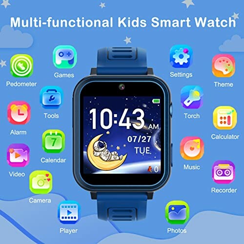 Kids smart watch with various colorful app icons.