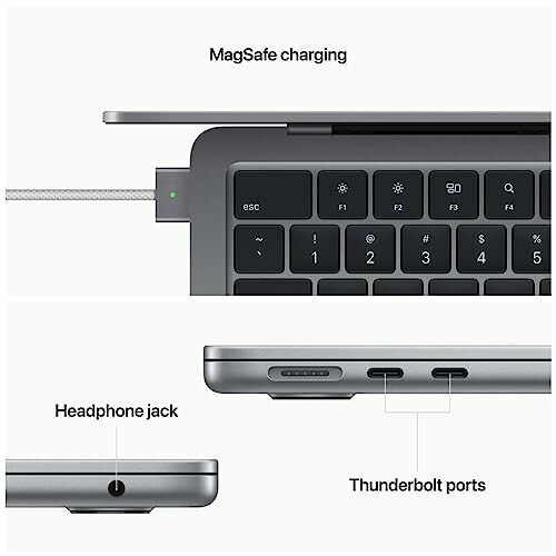 Laptop showing MagSafe charging and Thunderbolt ports.