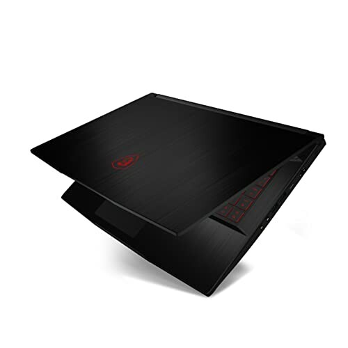 Sleek black gaming laptop partially open