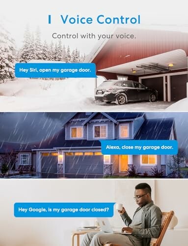 Smart home voice control for garage doors with Siri, Alexa, and Google.